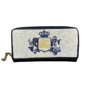 Juicy Couture Wallet Purse for Womens Black Blue Embroidered Logo Zipper Around
